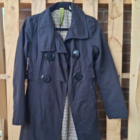 Soia & Kyo Black Trench Coat with Plaid Lining - Women's Size S/P - Classic - Picture 1 of 5